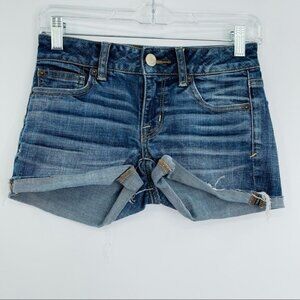 American Eagle Shortie Shorts Super Stretch Womens 00 Blue Summer‎ Boho Denim
